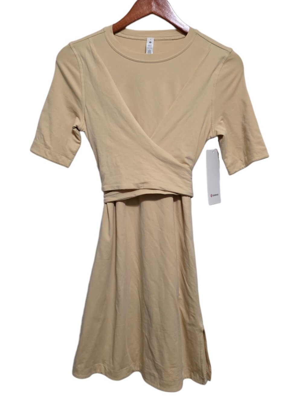 lululemon Cotton Wrap-Front T-Shirt Dress Prosecco Size 2 NWT